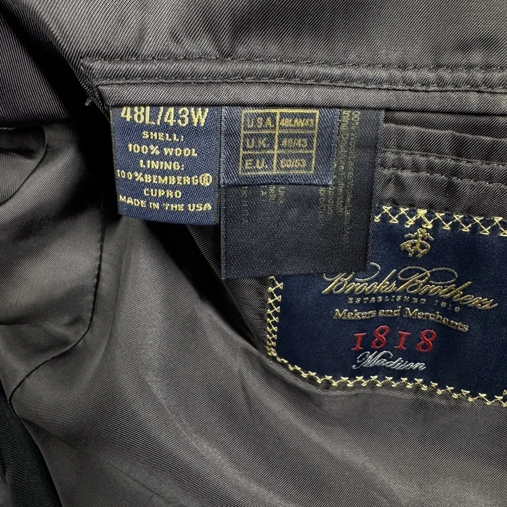 Brooks Brothers 1818 Madison 48L 43W Black Wool Two‎ Button Sport Coat USA
